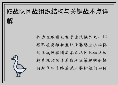 IG战队团战组织结构与关键战术点详解